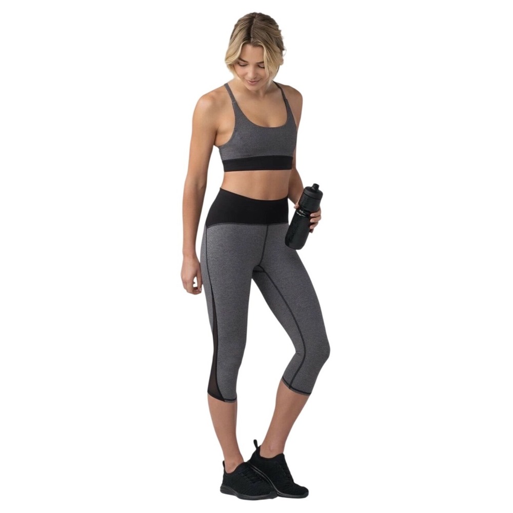 Lululemon Free To Be Bra Heathered Gray Black‎ Strappy Mesh Yoga Sports Bra